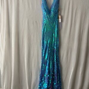 Glam Iridescent Blue Sequin Dress